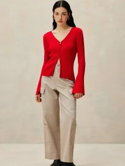 Plain Double Zip Knit Cardigan