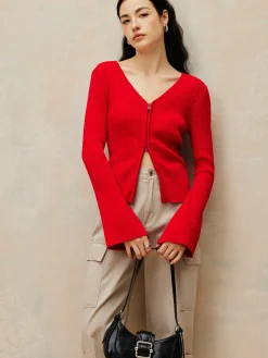 Plain Double Zip Knit Cardigan