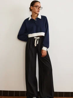 Plain Drawstring Wide-Leg Pants