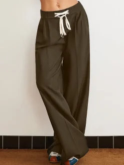 Plain Drawstring Wide-Leg Pants