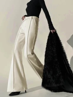 Plain High-Waist Piping Pants