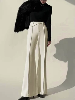 Plain High-Waist Piping Pants