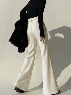 Plain High-Waist Piping Pants