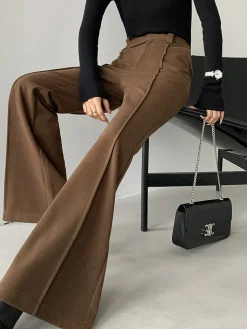 Plain High-Waist Piping Pants