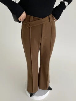 Plain High-Waist Piping Pants