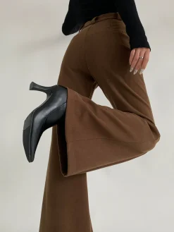 Plain High-Waist Piping Pants