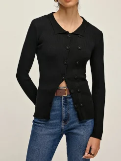Plain Lapel Button Cardigan