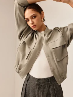 Plain Long Sleeve Cargo Jacket