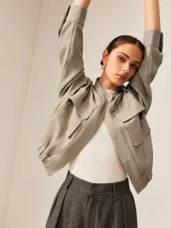 Plain Long Sleeve Cargo Jacket