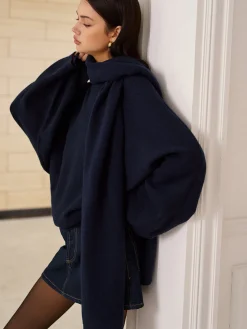 Plain Loose Sweater With Scarf