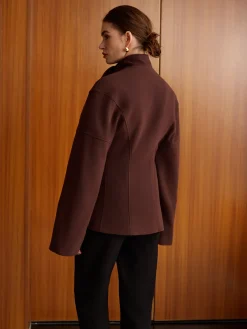 Plain Metal-Button Coat With Scarf