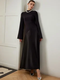 Plain Mock Neck Slim Panel Dress