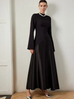 Plain Mock Neck Slim Panel Dress