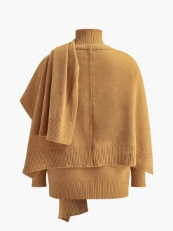 Plain Mock Neck Three-Piece Sweater Pants Set