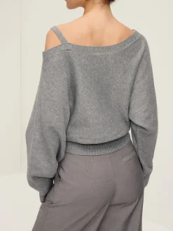 Plain Off-Shoulder Loose Sweater
