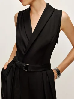 Plain Panel Sleeveless Belted Jumpsuit