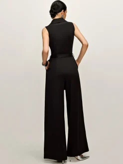 Plain Panel Sleeveless Belted Jumpsuit