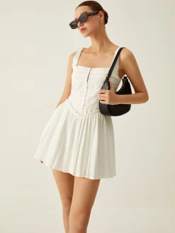 Plain Pleated Cami Short Dress