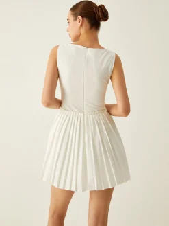 Plain Pleated Cami Short Dress