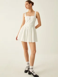 Plain Pleated Cami Short Dress