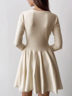Plain Pleated Sweater Short Dress