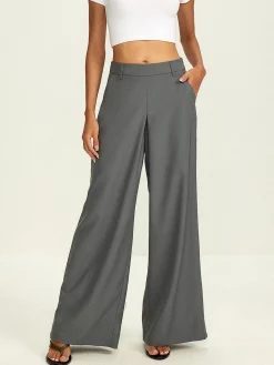 Plain Pockets Suit Wide Leg Pants
