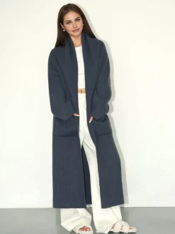 Plain Ribbed Pockets Long Cardigan