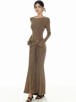 Plain Ruched Slim Knit Dress