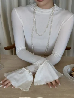 Plain Ruffle-Cuff Jersey Top