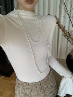 Plain Ruffle-Cuff Jersey Top