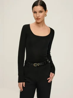 Plain Sheer Piping Knit Top