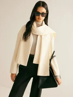 Plain Short Coat With Scarf