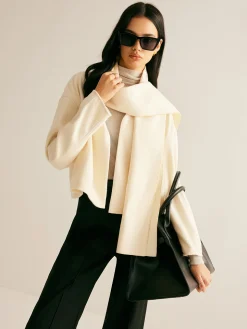 Plain Short Coat With Scarf