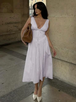 Plain Sleeveless Midi Dress