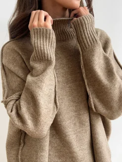 Plain Turtleneck Knit Pants Set