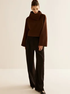 Plain Turtleneck Tweed Top