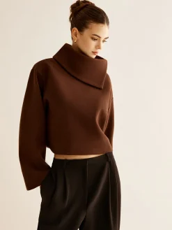 Plain Turtleneck Tweed Top