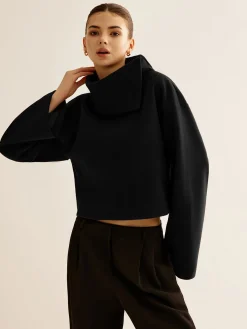 Plain Turtleneck Tweed Top