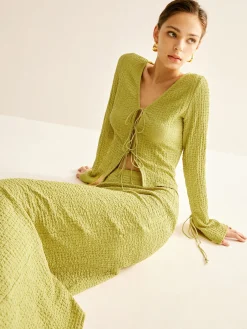 Plain V-Neck Lace Up Skirt Set