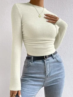 Plain Waffle Slim Sweater