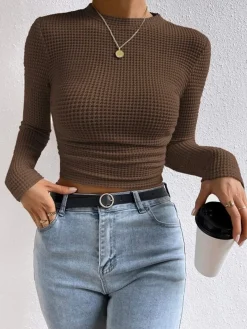 Plain Waffle Slim Sweater