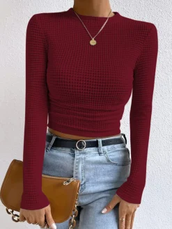 Plain Waffle Slim Sweater