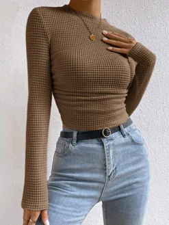 Plain Waffle Slim Sweater