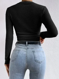 Plain Waffle Slim Sweater