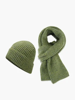 Plain Warm Knit Hat With Scarf