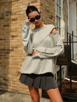 Plain Zipper Loose Sweatshirt