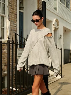 Plain Zipper Loose Sweatshirt