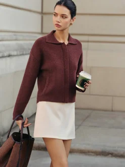 Plain Zipper Polo Cardigan