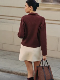 Plain Zipper Polo Cardigan