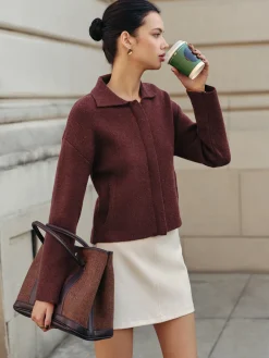 Plain Zipper Polo Cardigan